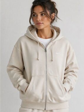 Nike Sportswear Full Zip Hoodie Cream Beige Oversized Fit Women’s Large DQ5758